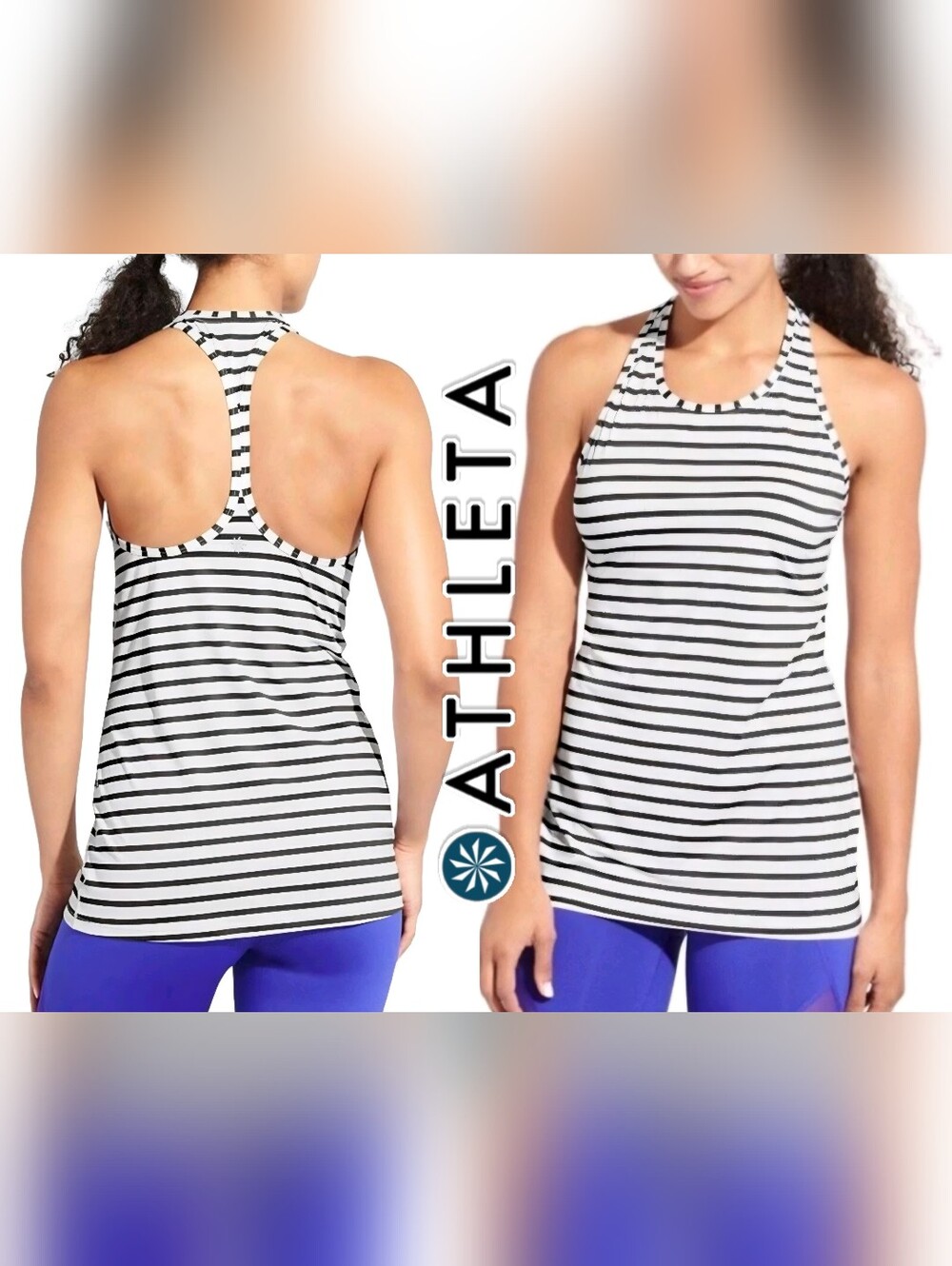 3 For $30😃 Athleta High-Neck Chi Navy/ White Striped Racerback Tank Top